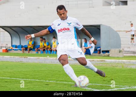 Campina Grande, Brazil. 15th Mar, 2020. Marcelinho Paraíba gives an  interview during a game between Perilima and Centro Sportivo Paraibano  (CSP), held this Sunday afternoon (15th) at the Ernani Sátyro stadium in