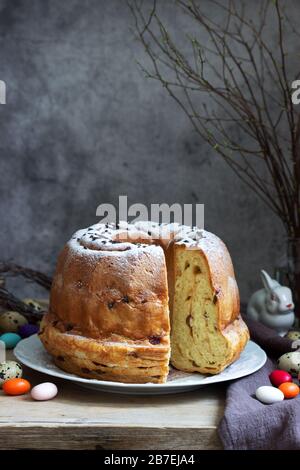 Reindling, german and austrian easter cake in easter decoration. Rustic style. Stock Photo