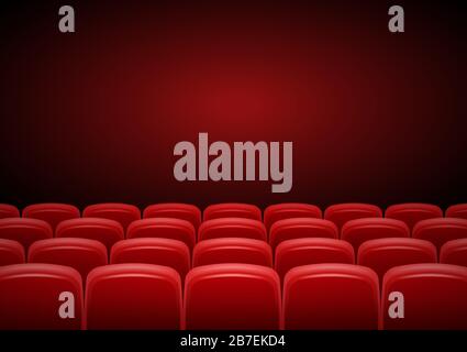 Cinema hall mock up with red seats, showtime, poster design, vector illustration. Stock Vector
