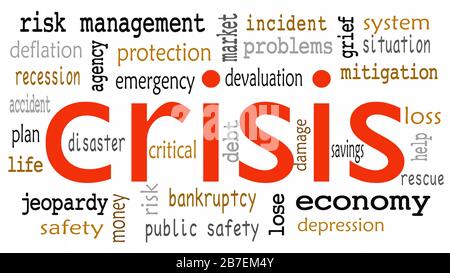 Crisis concept in word tag cloud on white background Stock Photo