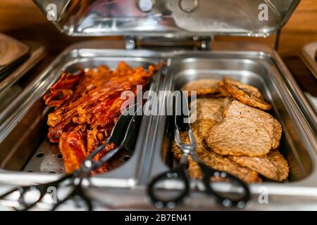 Breakfast Or Brunch Buffet Serving Bacon With Tongs Stock Photo - Download  Image Now - iStock
