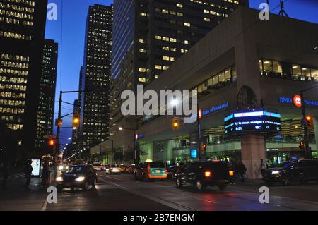 Photograph of blur motion of traffic in downtown Toronto at night Stock Photo