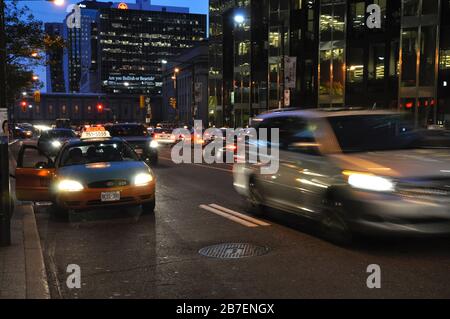 Photograph of blur motion of traffic in downtown Toronto at night Stock Photo