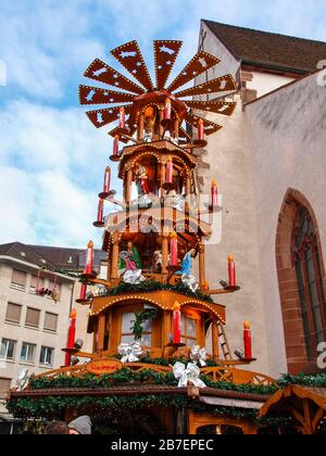 Basel, Switzerland - 2017, December 17: city center decorated for the Christmas holidays Stock Photo