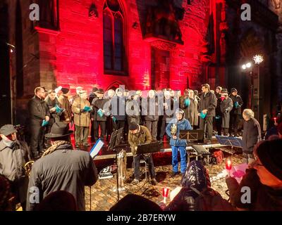 Basel, Switzerland - 2017, December 16: city center decorated for the Christmas holidays Stock Photo