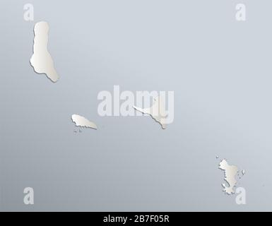 Comoro islands map and names city,  blue white card paper 3D blank Stock Photo