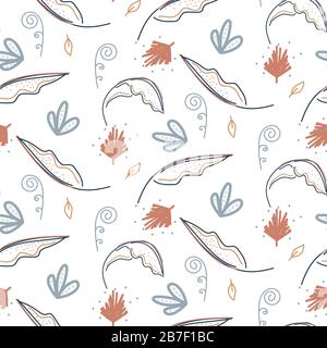 Floral seamless pattern with plants and branches. Vector brown blue background. Stock Vector