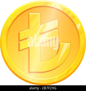 Gold coin of Turkish Lira TRY and Euro EUR on scales isolated on white ...