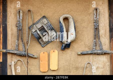 The ancient Chinese farming tools Stock Photo