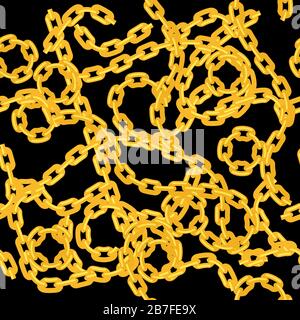 Set of Different Metal Chains Isolated on Black Background. Metallic Seamless Pattern Stock Vector