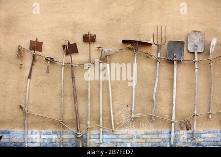 The ancient Chinese farming tools Stock Photo