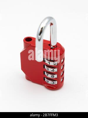Red code number padlock open and isolated on white background Stock Photo