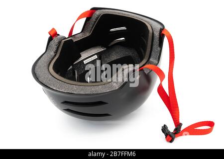 Black helmet cut out isolated on white background Stock Photo