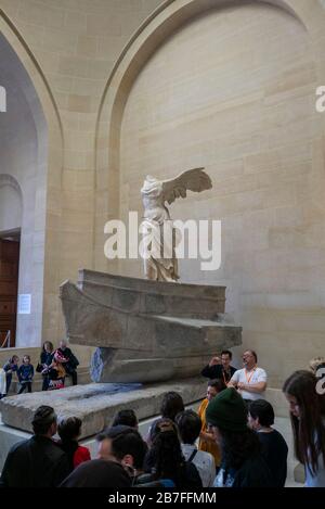 The Winged Victory of Samothrace ancient Greece sculpture at the Louvre Museum in Paris, France, Europe Stock Photo