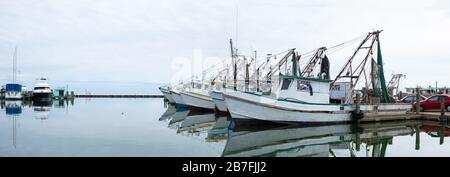 Boatyard, with Fishing Boats in the Gulf of Mexico at Fulton, Texas, USA Stock Photo