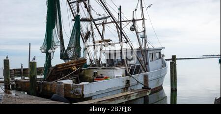 Boatyard, with Fishing Boats in the Gulf of Mexico at Fulton, Texas, USA Stock Photo