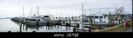 Boatyard, with Fishing Boats in the Gulf of Mexico at Fulton, Texas, USA Stock Photo