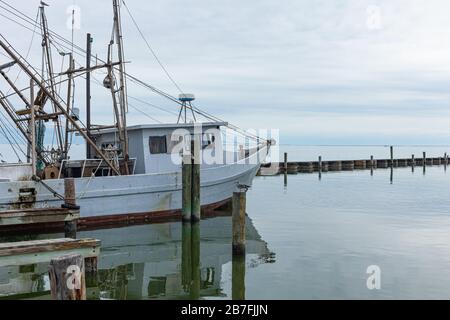 Boatyard, with Fishing Boats in the Gulf of Mexico at Fulton, Texas, USA Stock Photo