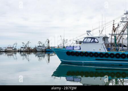 Boatyard, with Fishing Boats in the Gulf of Mexico at Fulton, Texas, USA Stock Photo