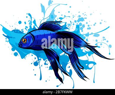 Illustration with elements of stained glass, bright gold fish Stock Vector