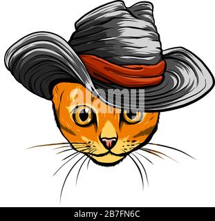 Vector cat in a hat and tie. vector illustration Stock Vector