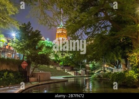 Amazing view of San Antonio river walk during night at San Antonio USA Stock Photo