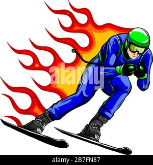 Snowboarder crow on fire vector illustration art Stock Vector
