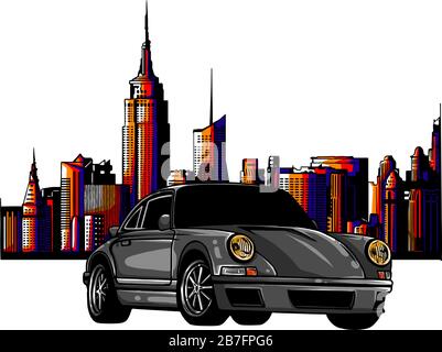 Urban landscape with large modern buildings and suburb with private houses on a background Stock Vector