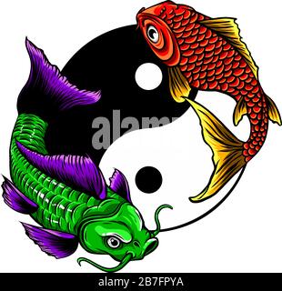 Ying Yang symbol with koi fishes. Vector illustration Stock Vector