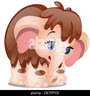 Cute cartoon mammoth isolated on white background. Vector close-up illustration. Stock Vector