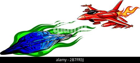 UFO Pursuing and fighter vector illustration design Stock Vector