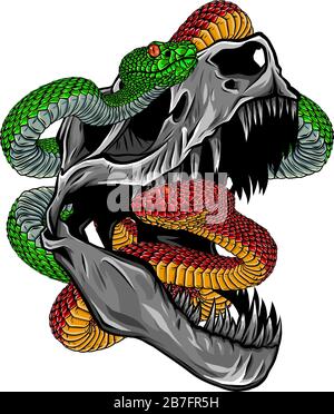 Vector skeleton of Tyrannosaurus rex T-rex with snakes on isolated background . Stock Vector