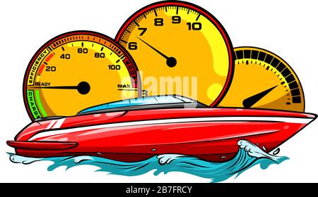 Racing boat. Top view. Vector illustration. Applique with realistic shadows. Stock Vector