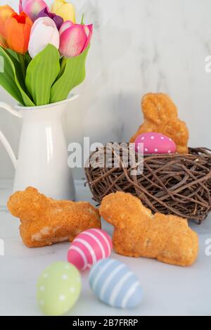 Easter bunny and Easter Lamb cake with easter eggs Stock Photo