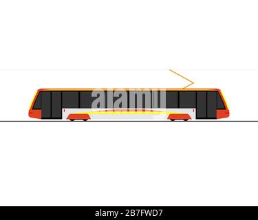 Icon of a modern tram. Side view. Vector illustration on a white background. Stock Vector