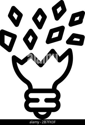 Cracked light bulb icon, outline style Stock Vector