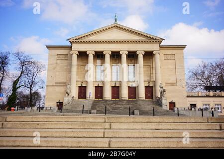 POZNAN, POLAND - Mar 05, 2020: Front of the Grand Theater building with stairs in the city center. Stock Photo