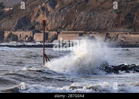 Stormy seas at Llandudno on the North Wales coast Stock Photo