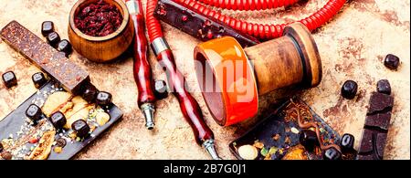 Shisha tobacco with the taste of chocolate.Turkish hookah Stock Photo