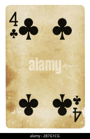Four of Clubs Vintage playing card - isolated on white (clipping path ...
