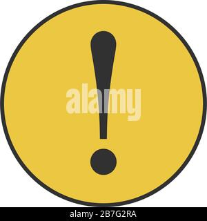 Warning attention sign with exclamation mark symbol in circle. Yellow round web button. Stock Vector illustration isolated on white background. Stock Vector