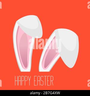 Happy Easter design with bunny ears for poster, banner or invitation cards. Vector illustration Stock Vector