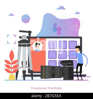Square concept of personal photo portfolio in flat Stock Vector