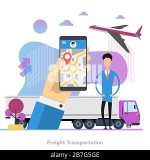 Square concept of monitoring freight transport in flat Stock Vector