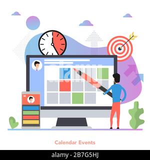 Square concept of calendar events in flat style Stock Vector