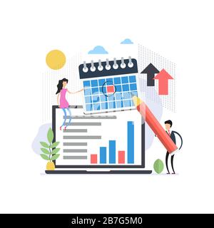 Vector flat agenda in calendar concept with people Stock Vector