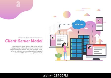 Web header template of client server model in flat Stock Vector