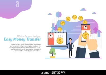 Web header template of easy money transfer in flat Stock Vector