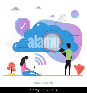 Vector square concept of cloud search in flat Stock Vector