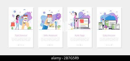Vector four vertical mobile banners - taxi, rate app Stock Vector